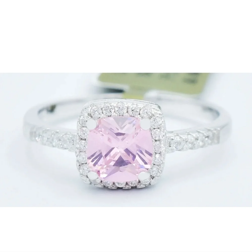 Pink and White Sapphire Halo Ring